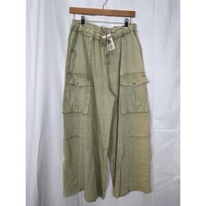Easel Los Angeles Women's Cargo Wide-Leg Pants Sage Green Size L Comfy Lounge